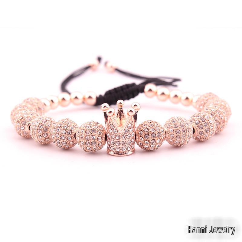 8mm White Zircon CZ Crown Woven Bracelet