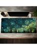 Starry Night Forest Extended Gaming Mouse Pad Large Non-Slip Rubber Base Desk Mat with Stitched Edges for Home Office and Gaming