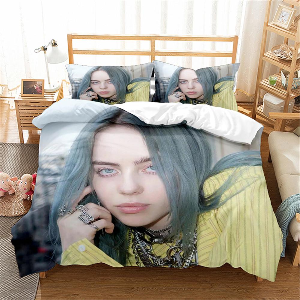 Popular Star B-Billies Singer Bedding Set Duvet Cover E-Eilishs Bed Set Quilt Cover Pillowcase king Queen Size Boys Adult