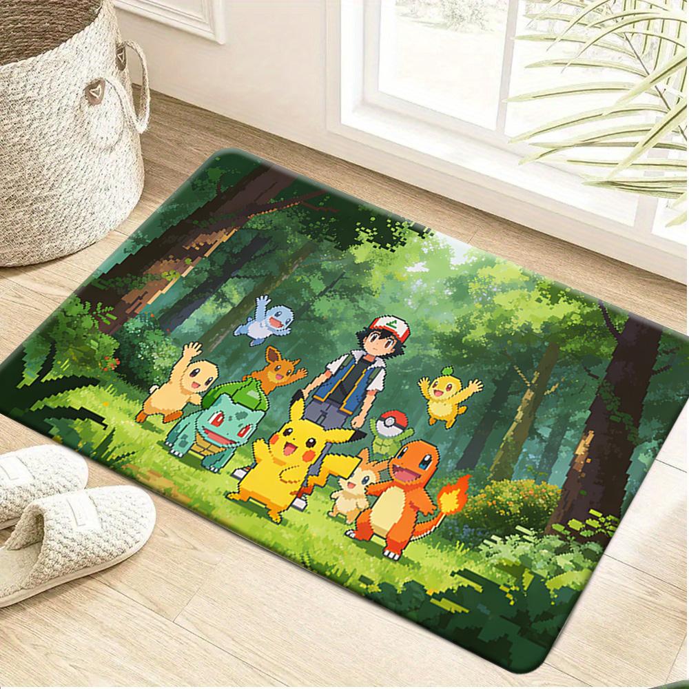 Pokemon Pikachu Bulbasaur Eevee Forest Adventure Print Doormat Non-Slip Absorbent Floor Mat for Indoor Entrance