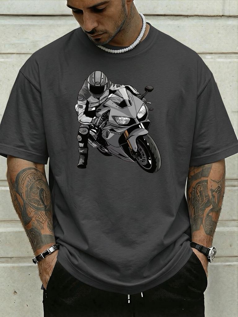 Unisex Soft Cotton Tee Cool Racing Motorcycle Rider Graphic Crew Neck Short Sleeve Loose Biker Outdoor Street Casual Daily Wear Top