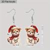 2D Flat Cute Christmas Dog Acrylic Earrings Dangle Drop for Women Charm Decoration Gifts