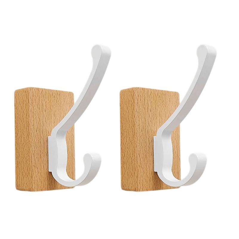 Space Saving Adhesive Hook for Bathroom Door Back Made of Natural Walnuts Wood Drillless Installation for Hanging Items