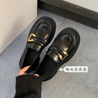 Loafers Women's 2025 Spring and Summer New Thick-soled Inner Height Increase Black Small Leather Shoes Internet Celebrity Versatile Retro Muffin Sing