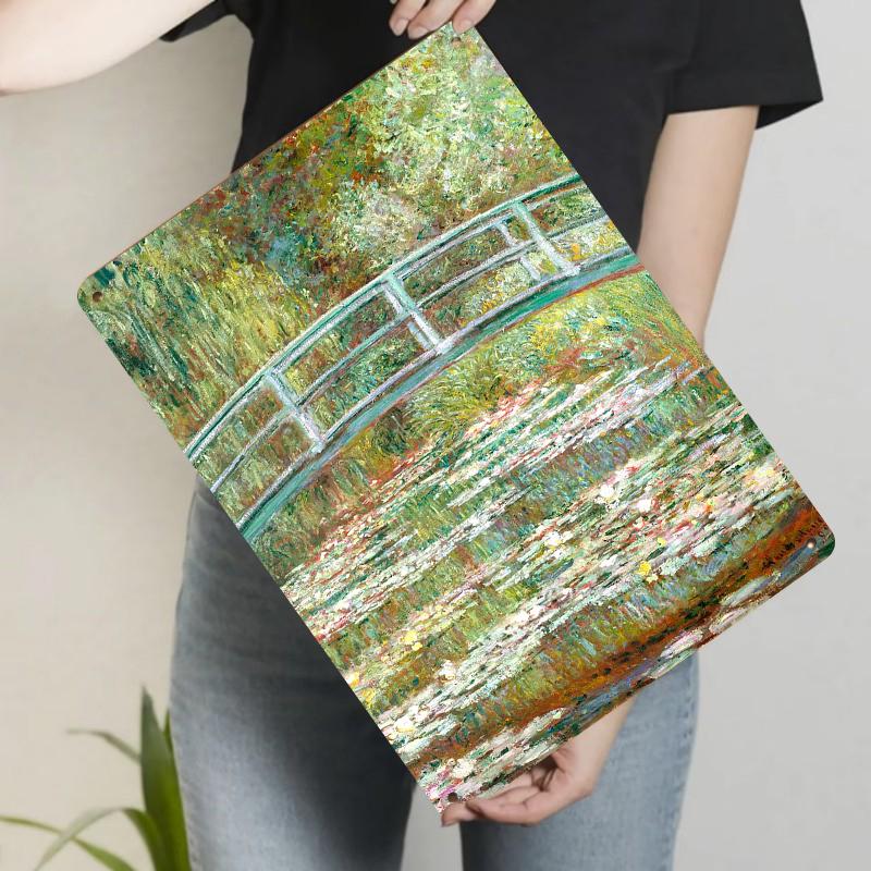 

Monet Water Lilies and Japanese Bridge Impressionist Art Decorative Metal Wall Art for Home Decoration 20x30cm（7.8x11.8inch）