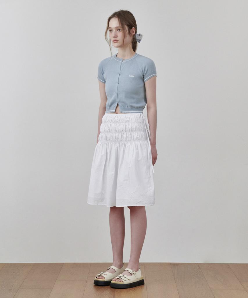 Belloel Smoked Shirred Midi Skirt Ivory