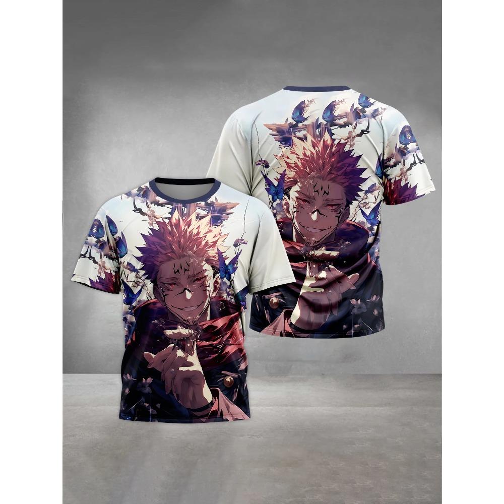 Men's 3D Printed T-Shirt Anime Character Print Short Sleeve O-Neck Pullover Casual Top