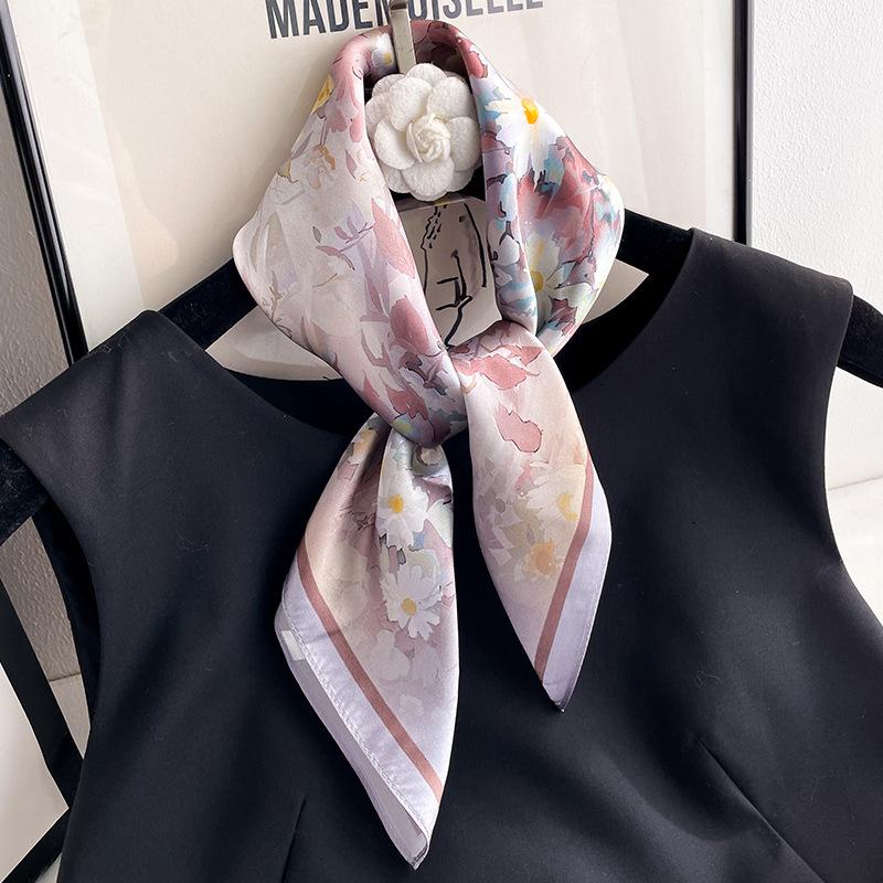 100% Natural Silk Scarf Women Square Floral Neck Hairband Wrist Shawls Wraps Foulard Scarves Pashmina Neckerchief Hijab Kerchief