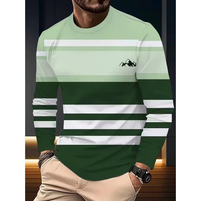 Simple Men's Stripe T-shirt Autumn Outdoor Casual Men's Long Sleeve Top Oversized RCrew Neck Long-sleeved T Shirt For Men