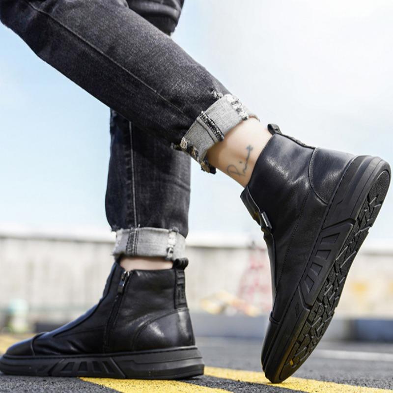 Nuovi Stivaletti da Uomo Moda Moto High Top Stivali in Pelle Antiscivolo Impermeabili con Plateau Scarpe Casual Scarpe da Lavoro e Sicurezza Batos
