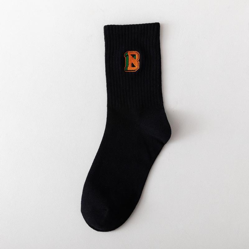 Socks Women S Medium Cotton Socks Personalized Embroidery Orange Socks Men And Women Couples Skateboarding Sports Alphabet Tide Socks One size