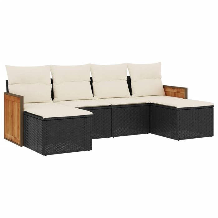 VidaXL Salon de Jardin avec Coussins 6 pcs, Canapés de Terrasse, Ensemble de Meubles de Patio, Mobilier d'Extérieur, Noir 3227897
