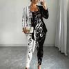 Plus Size Starry Night Sky Print 3 Piece Outfit, Long Sleeve Open Front Cardigan Cami Top Leggings Set for Women