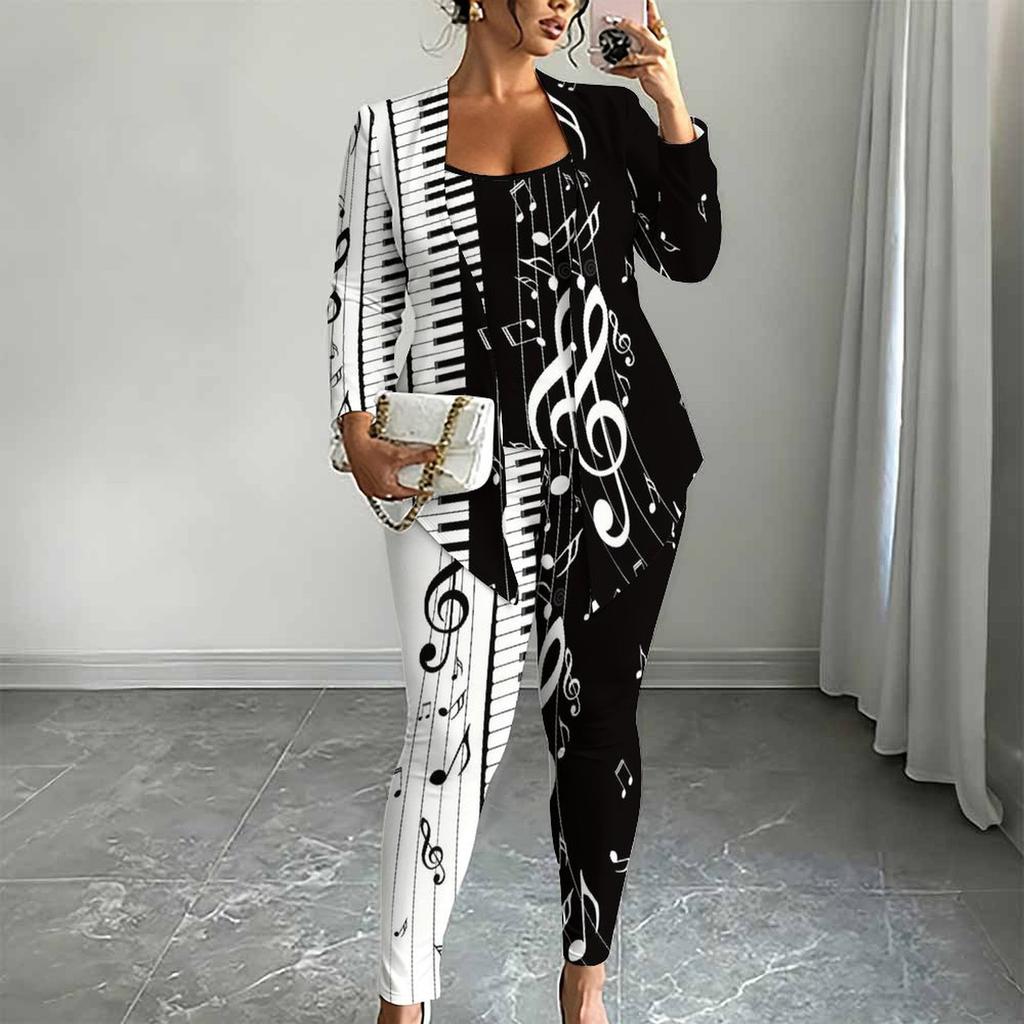 Plus Size Starry Night Sky Print 3 Piece Outfit, Long Sleeve Open Front Cardigan Cami Top Leggings Set for Women
