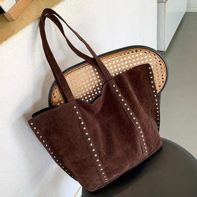 Retro Rivet Soft Surface Large Women's Tote Handbag