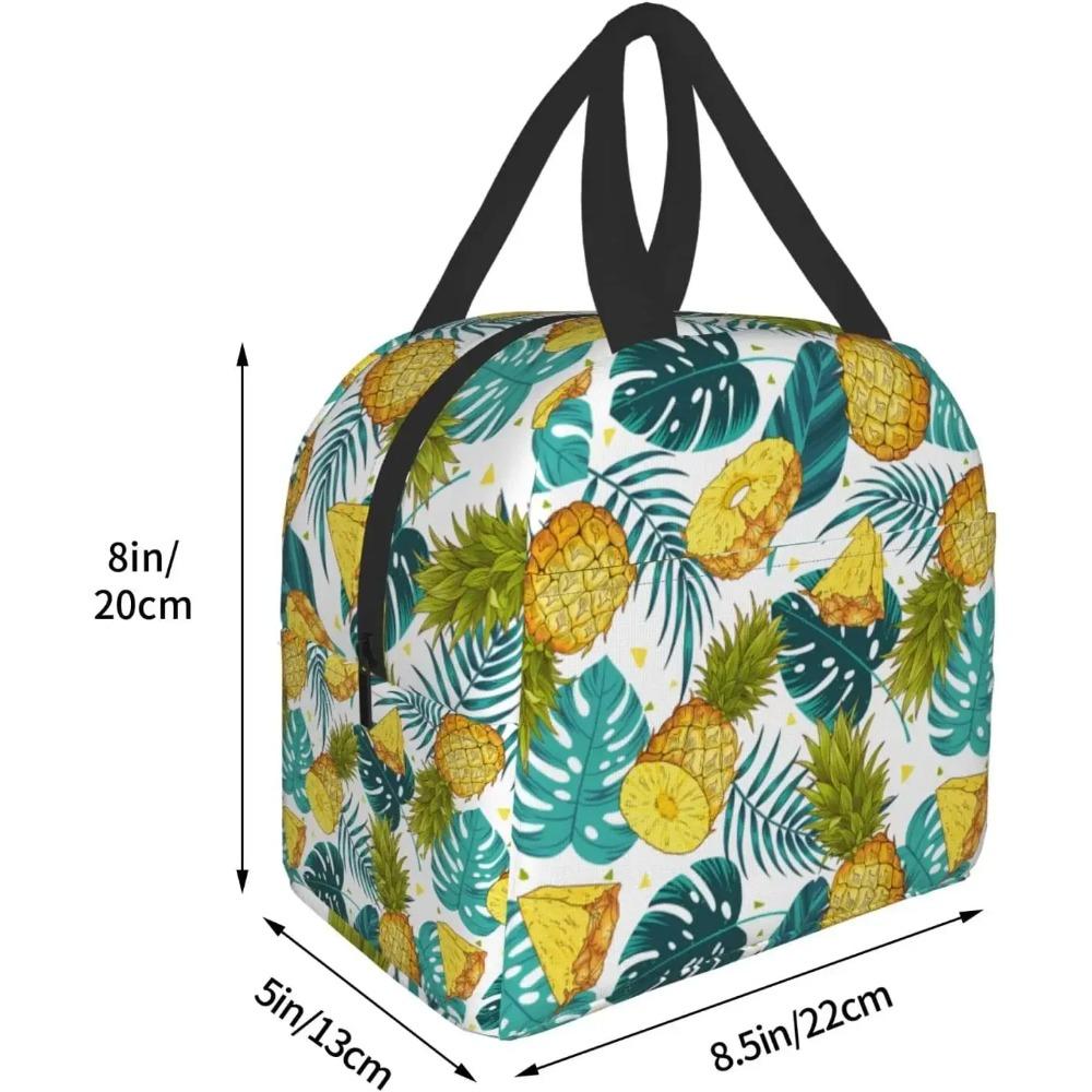 Pineapples Insulated Lunch Bag with Front Pocket Reusable Cooler Tote Bag with Zipper Use for Camping Hiking Picnic Beach Travel