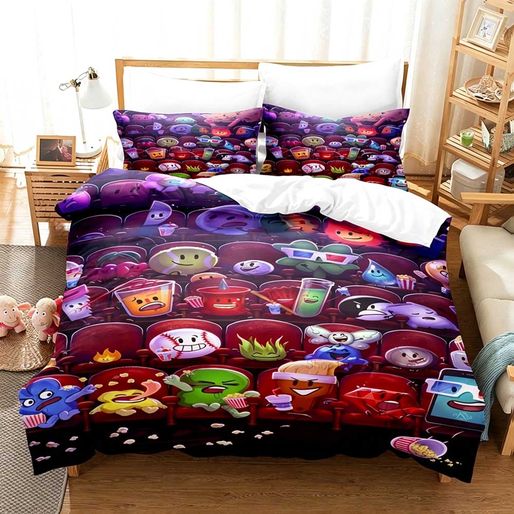 BFDI Inanimate Insanity Bettbezug Kissenbezug Bettwäsche-Set Erwachsene Jungen Mädchen Schlafzimmer Dekoration Geschenk Einzel Doppel Groß