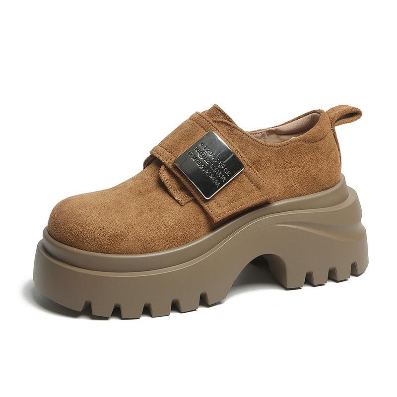 Small Man Increases Height, Thick-soled Retro Women's Autumn New Big Head and Small Leather Shoes Are Versatile