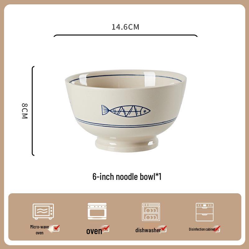 Keramik-Geschirrset im japanischen Wabi-Sabi-Stil: Schüsseln & Teller mit Unterglasurfarbe