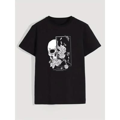 Stand Up for Your Beliefs Skull&Flowers Printing Men's T Shirt Short Sleeve Casual Sports Clothing Summer Couple Outfit Matching