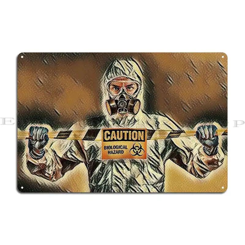Attention Caution Biohazard Smeared Metal Sign Wall Mural Cave Printing Cinema Rusty Tin Sign Poster
