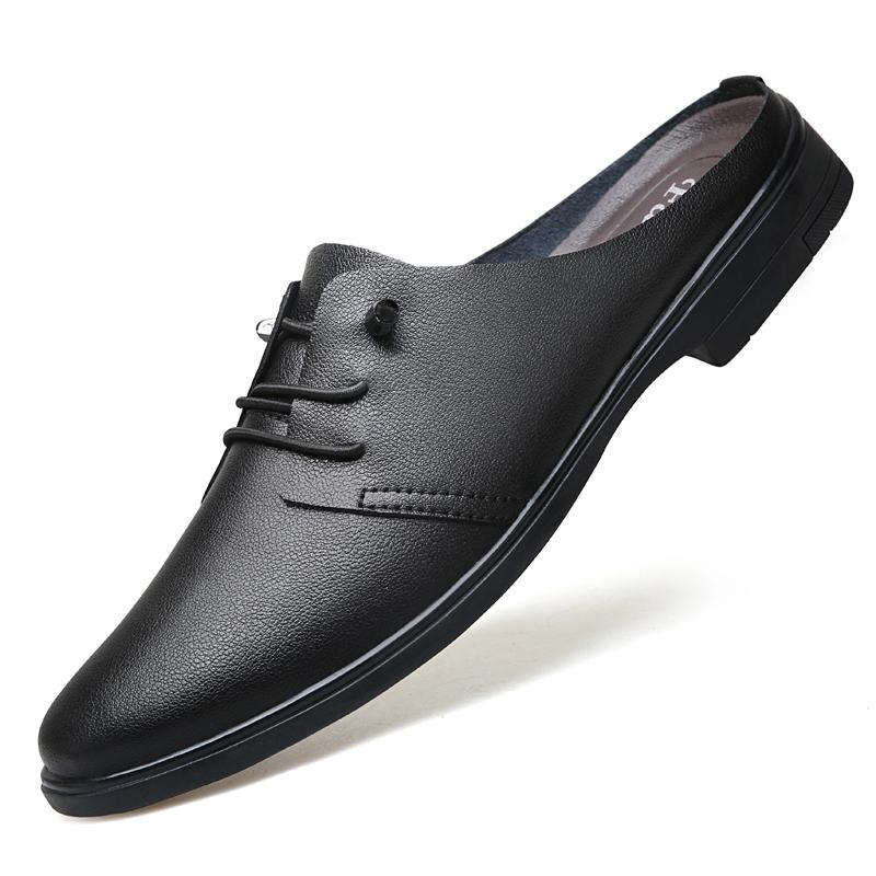 Fashion Genuine Leather Mules Footwear Breathable Slip on Walking Shoes New Flats Men Comfortable Half Slippers Male Casual Moccasins