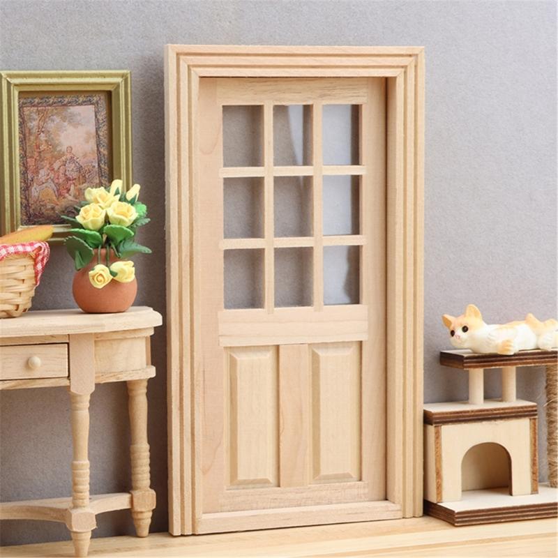 Antique Unpainted Miniature Door Model Figure For 1/12 Doll House Scene Decoration Kids Pretend Play Toy Accessory