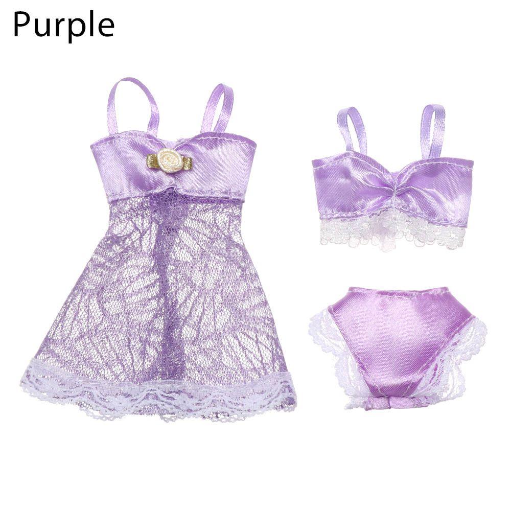 

3Pcs/set Doll Skirt Lace Night Dress Bra Underwear 3 In 1 Clothes Set Sexy Pajamas Lingerie Doll Accessories Baby фиолетовый