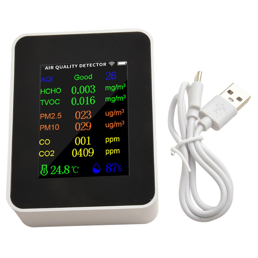 Air Quality Meter 12in1 Detector PM2.5 PM10 HCHO AQI Temperature Humidity Tester With TFT Lour Display