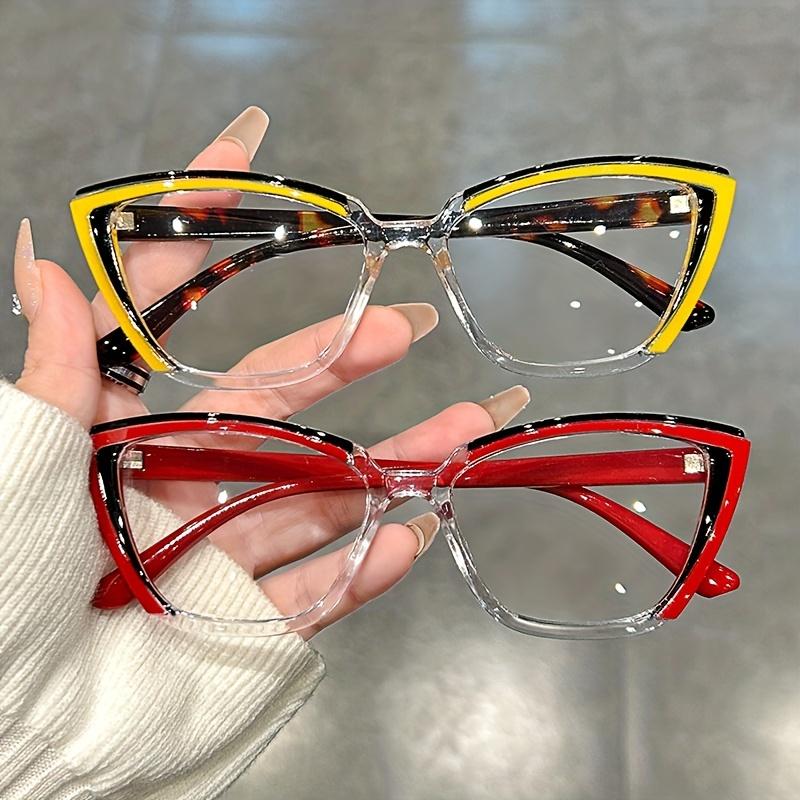 Cat Eye Clear Lens Glasses Retro Color Block Fashion Decorative Glasses Computer Spectacles For Women