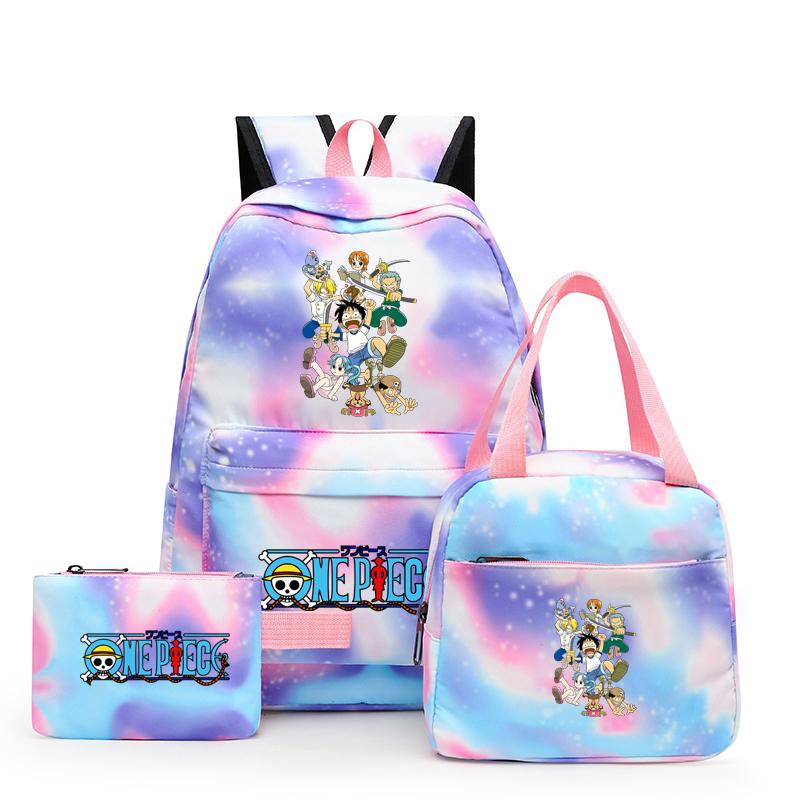 3 stk/sett Tilbake til skolen ryggsekk Anime ett stykke jenteryggsekksett Kawaii skoleelever Gutt Barn Matpakke Blyantboks