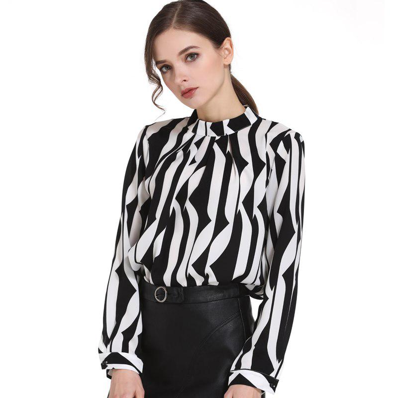 

SURWENYUE модная офисная шифоновая блузка с воротником-стойкой, рубашка в черно-белую полоску с длинными рукавами, женские рубашки L чёрный