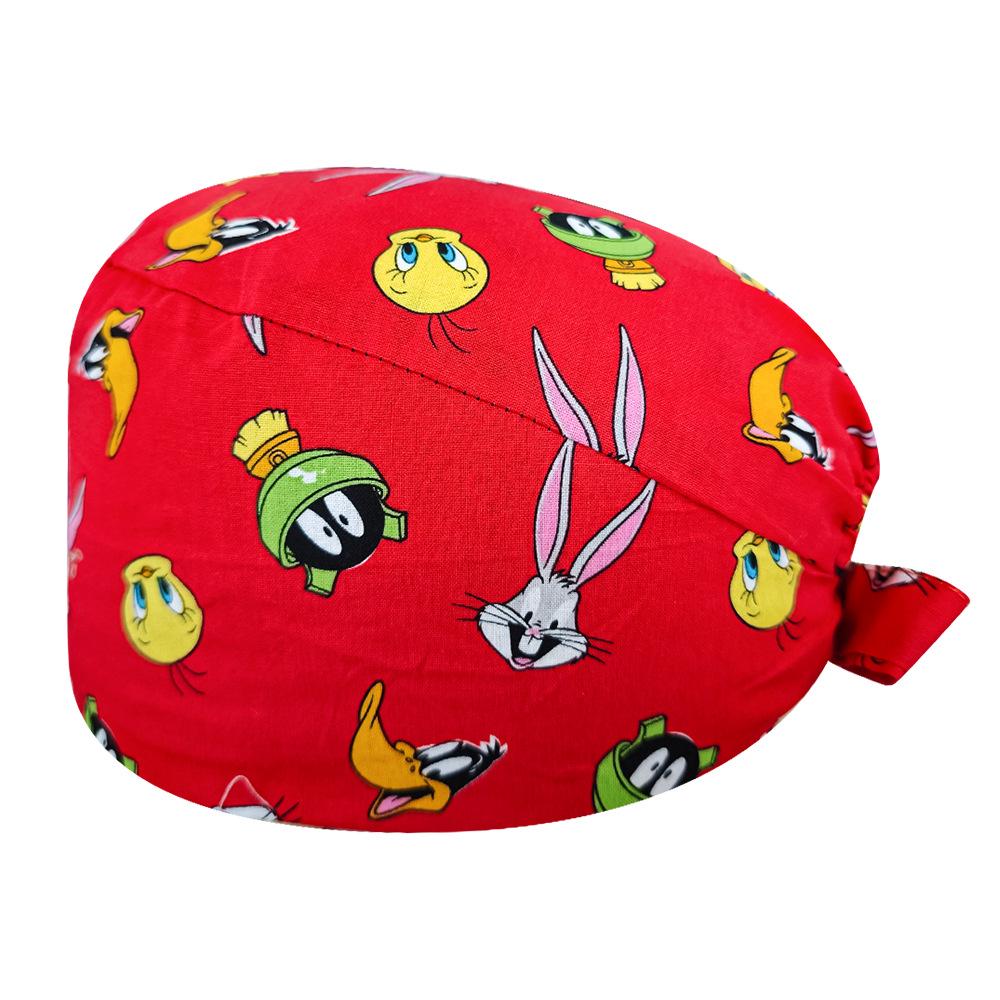Unisex Cartoon Print Nurse Cap - Breathable, Sweat-Absorbent Surgical Cap for Pet Hospital and Medical Use.
