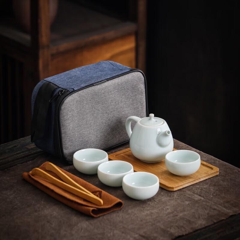 Fangran Portable Celadon Tea Set - 1 Pot, 4 Cups