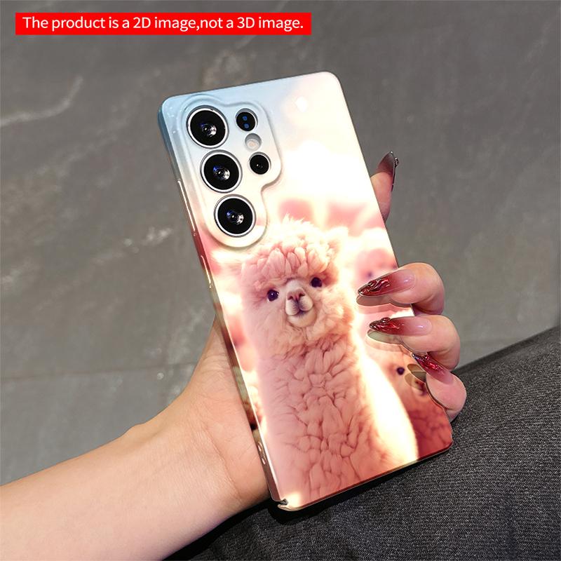 2DFlat Samsung Phone Case Pink Alpaca Family In Dreamy Sky Applicable To Galaxy S22 S23 S24 S25ULTRA S26 A12 A13 A14 A15 A16