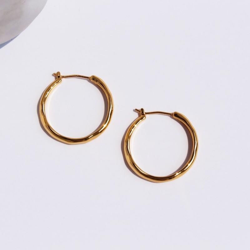 Minimalist Gold Tone Hoop Earrings Women Textured Irregular Circle Design Fashionable Geometric Statement Jewelry