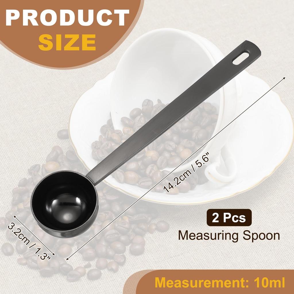 Uxcell Measuring Spoons, Set of 2, 10ml, Long Handle Table SpoonTeaspoonCoffee Spoon, for Ground Coffee, Tea, Sugar, Cooking, and Baking, Black