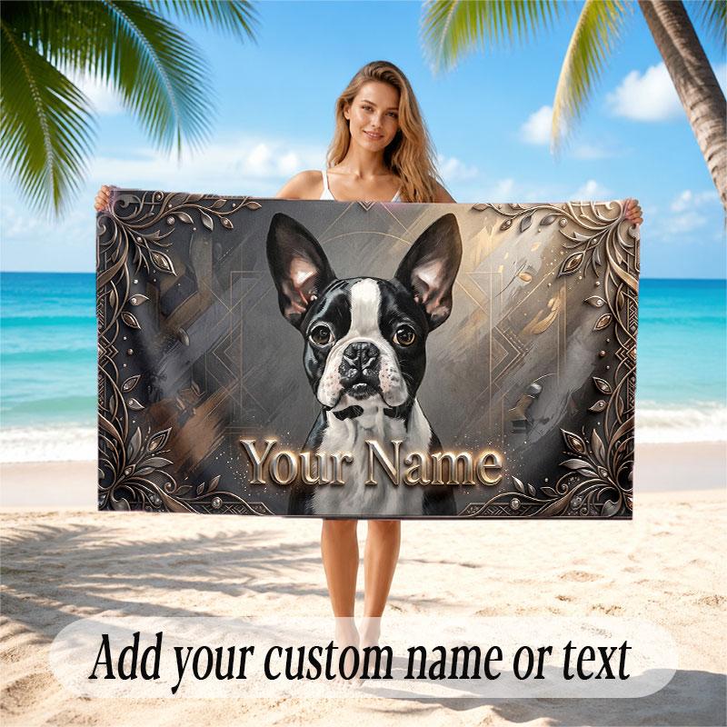 Dog Theme Soft Beach Towel Personalized Custom Name Text Towel Portable for Beach Pool Travel
