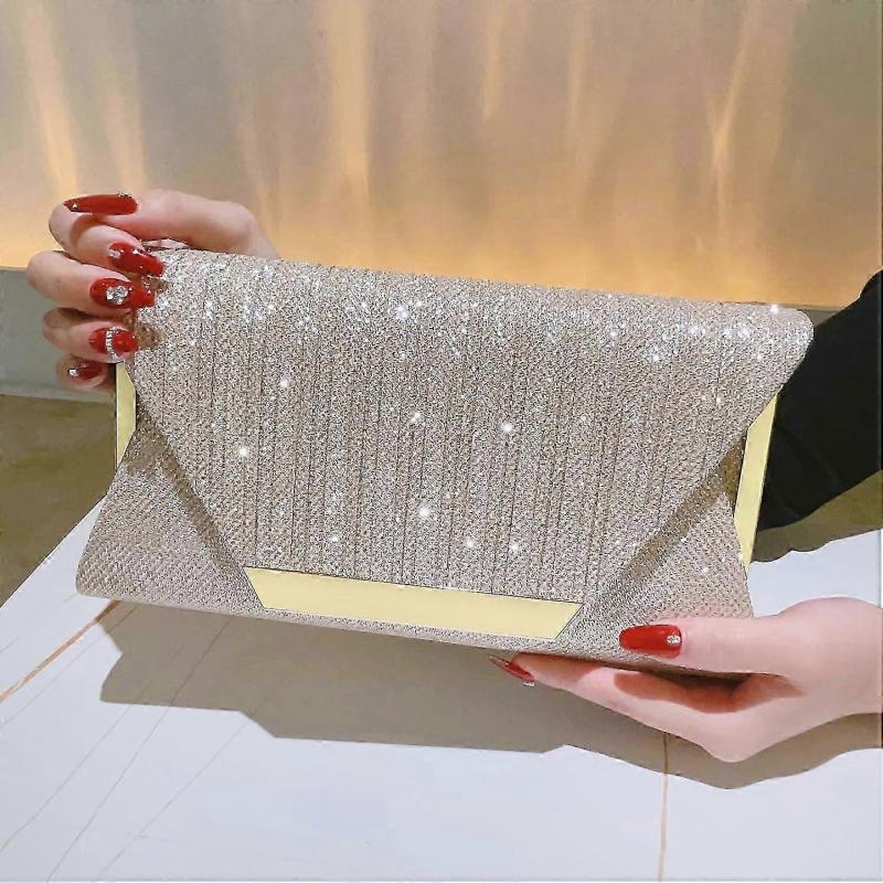Glitter Clutch Purses for Women Evening Bags Flap Envelope Handbags Wedding Party Prom Clutch In Silver and Gold