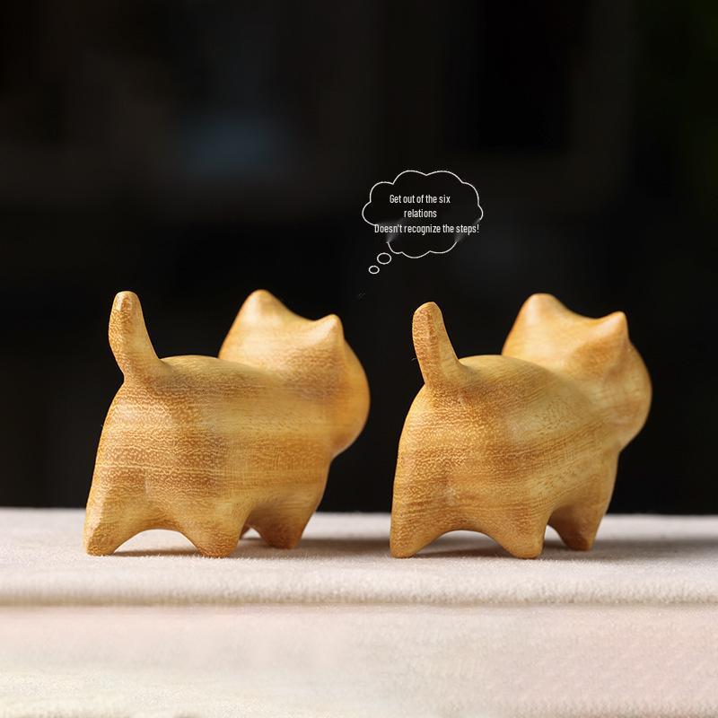 Sandalwood Cat Fun Series: Cute Wooden Cartoon Desktop Ornament for Creative Inspiration