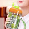 2-in-1 Eiswürfelbereiter & Wasserflasche mit Strohhalm, Silikonform mit Druckentriegelung für Gefrierschrank, Auslaufsichere tragbare Tasse für Fitnessstudio Reisen, BPA-frei Sommer