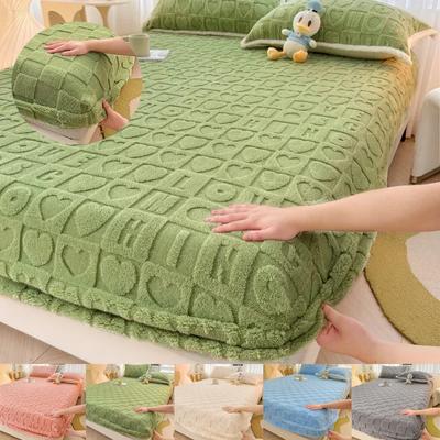 Plüschbettlaken, Milchsamt, Langhaar-Fleece-Bettbezug für Doppelbett, Samtbettlaken, rutschfeste Bettdecke, verdickter Plüsch-Matratzenschutzbezug
