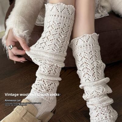 Female Spring and Autumn Fashion New Knitted Hollow Wool Calf Pile Socks