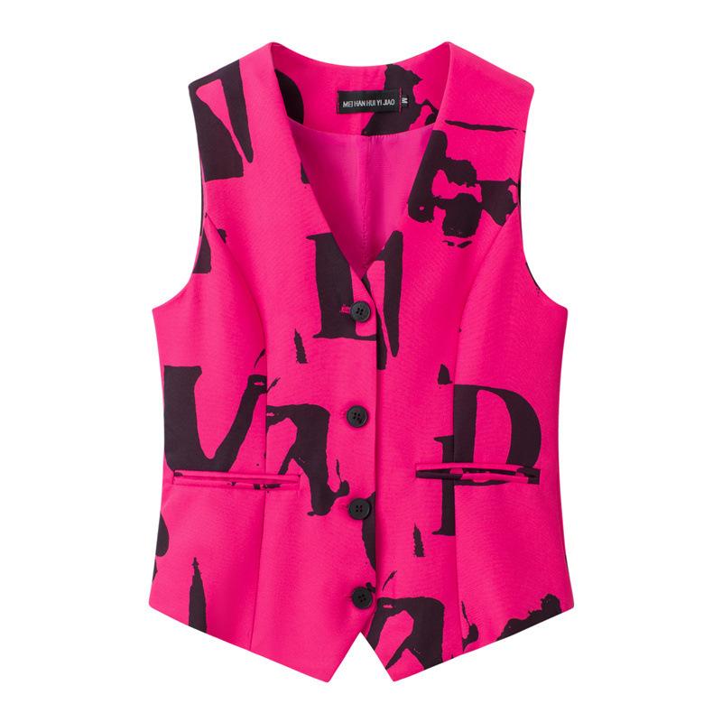 Women Suit Vest Sleeveless Single-Breasted Button Waistcoat Casual Office Short Outerwear Layering Tank Gilet