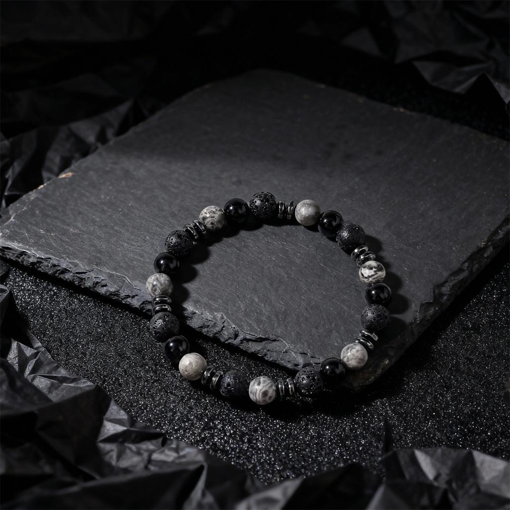 Sváteční Dárky Náramek z Korálků Černý Onyx, Lávový Kámen, Mapový Kámen a Hematit Odvážné Módní Šperky Pro Muže Denní Nošení Jednoduchý Všestranný Doplněk