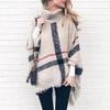 2025 Women's Mid-Length High Neck Fringe Shawl Cape - European American Autumn Winter Color Block Loose Knit Sweater