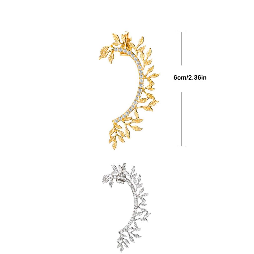 Women Rhinestones Earrings No Pierced Ear Clip Cuff Leaf Pendant Jewelry Fashion Accessory Geometric Earhook Party Wedding