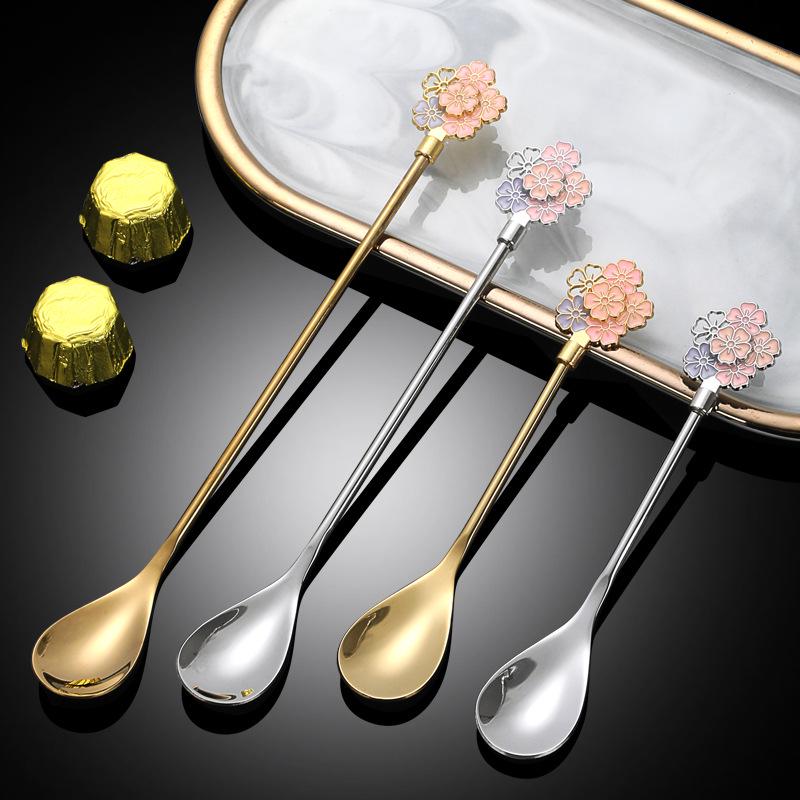 Cherry Blossom Long Handle Stainless Steel Stirring Spoon