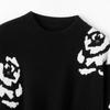 Women's Pure Cashmere Rose Color Block Round Neck Sweater