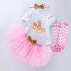 Baby Girl's 1st Birthday 4-Piece Outfit: Lettered Tee, Princess Skirt & Socks